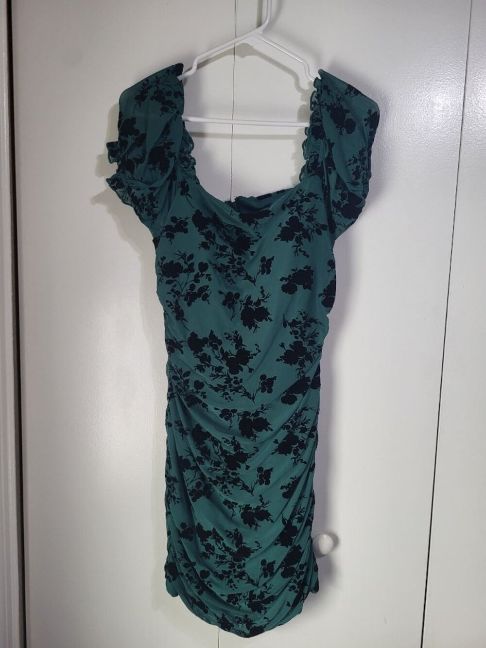 Dear Moon 11 Mini Ruched Emeral Green Black Velvet Mini Dress Whimsigoth Fairy - Picture 2 of 8